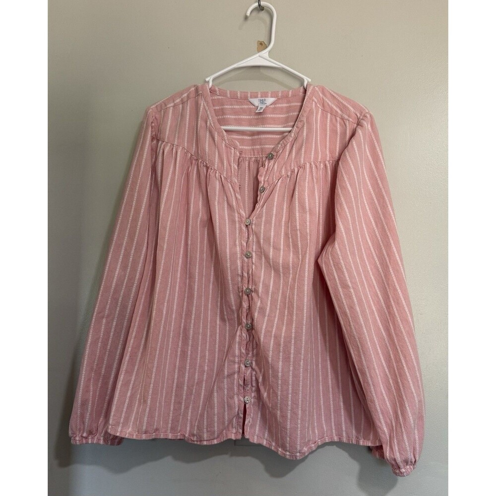 Time and tru pink stripe button down women's long sleeve top XXL (20)